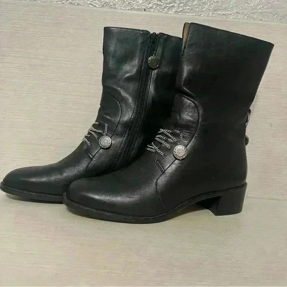 Vintage Panema Black Leather Boots with Charms made in Brazil - Picture 1 of 13